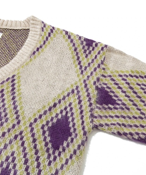 Revo.（レボ）の「Revo./レヴォ　モヘアライク ダイヤパターン カーディガン（カーディガン/ボレロ・メンズ・ナチュラル/ブラック・LARGE/MEDIUM）」の4枚目の写真