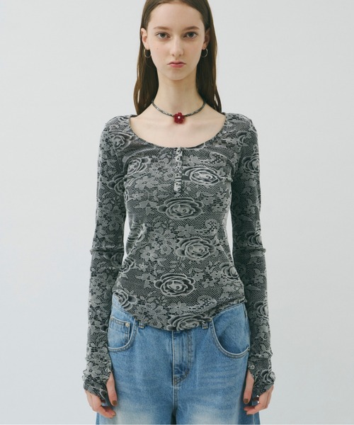 ￼ sheer velours henry tops / ヘンリートップス sheer velours henry tops / ヘンリートップス（Tシャツ