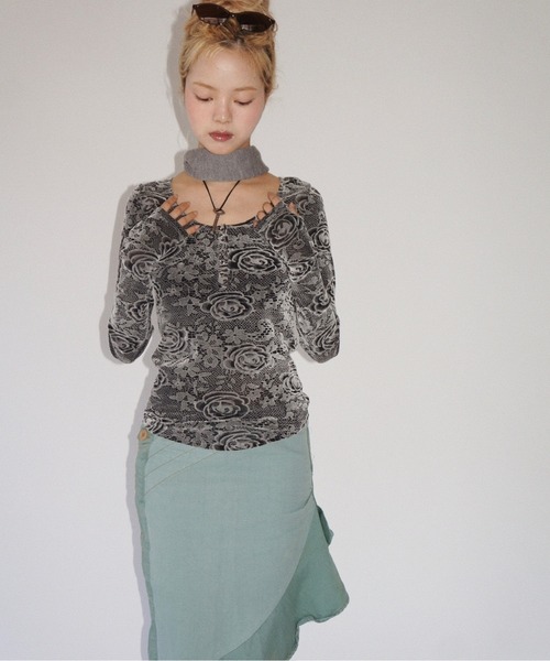 sheer velours henry tops / ヘンリートップス（Tシャツ/カットソー