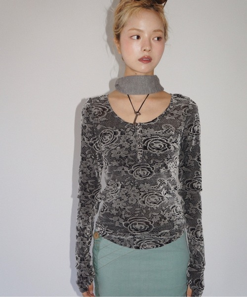 sheer velours henry tops / ヘンリートップス（Tシャツ/カットソー