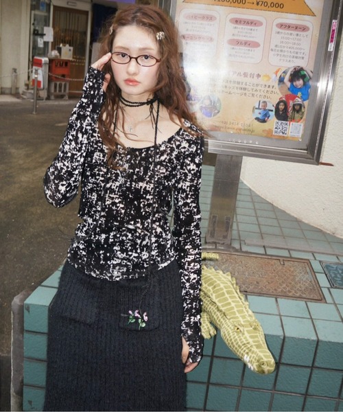 musubore(ムスボレ)の「sheer velours henry tops / ヘンリートップス(Tシャツ/カットソー・レディース・ベビーピンク/アイボリー/グレー/その他/ホワイト×ブラック・FREE)」の8枚目の写真
