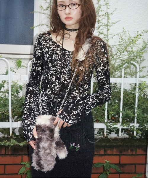 musubore(ムスボレ)の「sheer velours henry tops / ヘンリートップス(Tシャツ/カットソー・レディース・ベビーピンク/アイボリー/グレー/その他/ホワイト×ブラック・FREE)」の12枚目の写真