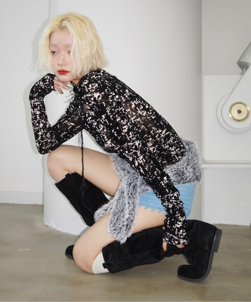 musubore(ムスボレ)の「sheer velours henry tops / ヘンリートップス(Tシャツ/カットソー・レディース・ベビーピンク/アイボリー/グレー/その他/ホワイト×ブラック・FREE)」の19枚目の写真