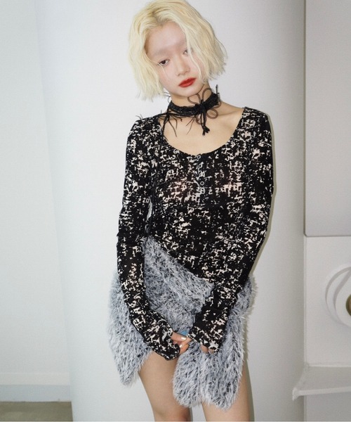 musubore(ムスボレ)の「sheer velours henry tops / ヘンリートップス(Tシャツ/カットソー・レディース・ベビーピンク/アイボリー/グレー/その他/ホワイト×ブラック・FREE)」の16枚目の写真