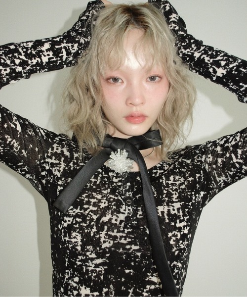 musubore(ムスボレ)の「sheer velours henry tops / ヘンリートップス(Tシャツ/カットソー・レディース・ベビーピンク/アイボリー/グレー/その他/ホワイト×ブラック・FREE)」の17枚目の写真