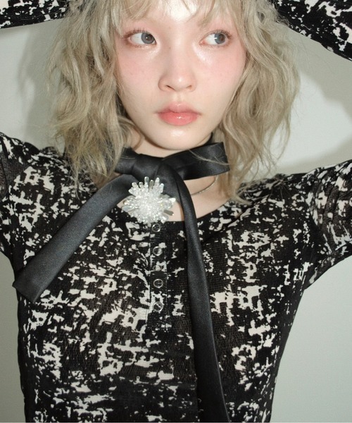 musubore(ムスボレ)の「sheer velours henry tops / ヘンリートップス(Tシャツ/カットソー・レディース・ベビーピンク/アイボリー/グレー/その他/ホワイト×ブラック・FREE)」の22枚目の写真