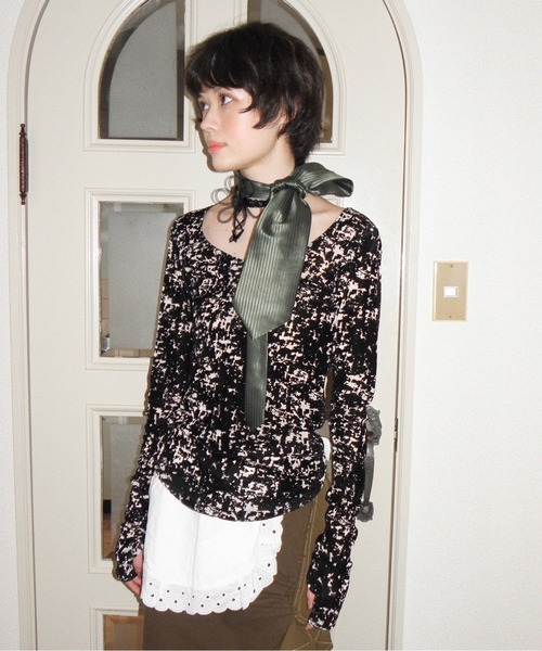 musubore(ムスボレ)の「sheer velours henry tops / ヘンリートップス(Tシャツ/カットソー・レディース・ベビーピンク/アイボリー/グレー/その他/ホワイト×ブラック・FREE)」の13枚目の写真
