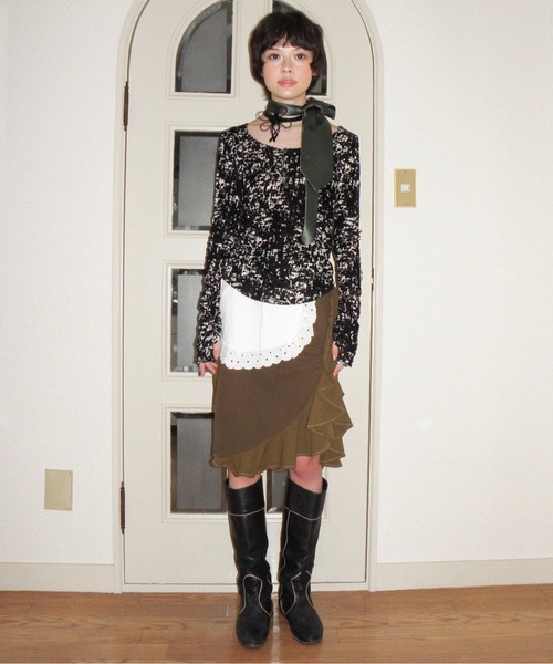 musubore(ムスボレ)の「sheer velours henry tops / ヘンリートップス(Tシャツ/カットソー・レディース・ベビーピンク/アイボリー/グレー/その他/ホワイト×ブラック・FREE)」の12枚目の写真