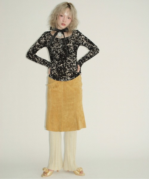 musubore(ムスボレ)の「sheer velours henry tops / ヘンリートップス(Tシャツ/カットソー・レディース・ベビーピンク/アイボリー/グレー/その他/ホワイト×ブラック・FREE)」の18枚目の写真