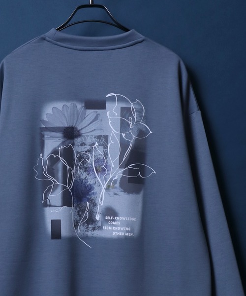 ANPAS(アンパス)の「Cardboard Knit Back Print Floral Pattern Sweatshirt/ダンボールニット バックプリント 花柄プリント トレーナー スウェット(スウェット・メンズ・ライトグレー/グレイッシュブルー/ホワイト/ブラック・L/M)」の4枚目の写真