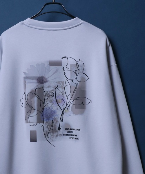 ANPAS(アンパス)の「Cardboard Knit Back Print Floral Pattern Sweatshirt/ダンボールニット バックプリント 花柄プリント トレーナー スウェット(スウェット・メンズ・ライトグレー/グレイッシュブルー/ホワイト/ブラック・L/M)」の3枚目の写真