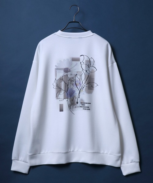 ANPAS(アンパス)の「Cardboard Knit Back Print Floral Pattern Sweatshirt/ダンボールニット バックプリント 花柄プリント トレーナー スウェット(スウェット・メンズ・ライトグレー/グレイッシュブルー/ホワイト/ブラック・L/M)」の6枚目の写真