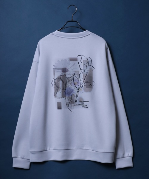 ANPAS(アンパス)の「Cardboard Knit Back Print Floral Pattern Sweatshirt/ダンボールニット バックプリント 花柄プリント トレーナー スウェット(スウェット・メンズ・ライトグレー/グレイッシュブルー/ホワイト/ブラック・L/M)」の8枚目の写真