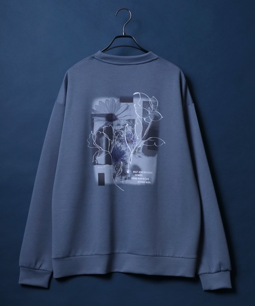 ANPAS(アンパス)の「Cardboard Knit Back Print Floral Pattern Sweatshirt/ダンボールニット バックプリント 花柄プリント トレーナー スウェット(スウェット・メンズ・ライトグレー/グレイッシュブルー/ホワイト/ブラック・L/M)」の9枚目の写真