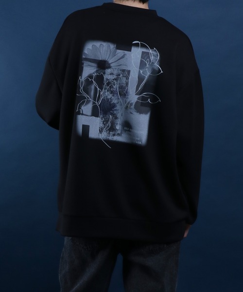ANPAS(アンパス)の「Cardboard Knit Back Print Floral Pattern Sweatshirt/ダンボールニット バックプリント 花柄プリント トレーナー スウェット(スウェット・メンズ・ライトグレー/グレイッシュブルー/ホワイト/ブラック・L/M)」の18枚目の写真