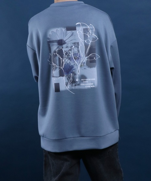 ANPAS(アンパス)の「Cardboard Knit Back Print Floral Pattern Sweatshirt/ダンボールニット バックプリント 花柄プリント トレーナー スウェット(スウェット・メンズ・ライトグレー/グレイッシュブルー/ホワイト/ブラック・L/M)」の22枚目の写真