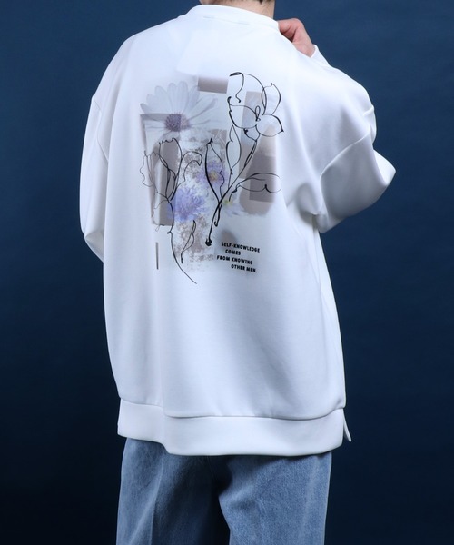 ANPAS(アンパス)の「Cardboard Knit Back Print Floral Pattern Sweatshirt/ダンボールニット バックプリント 花柄プリント トレーナー スウェット(スウェット・メンズ・ライトグレー/グレイッシュブルー/ホワイト/ブラック・L/M)」の16枚目の写真