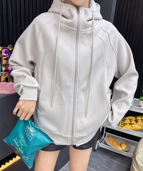 aimoha(アイモハ)の「ダブルジップパーカー(パーカー・レディース・ライトグレー/ダークグレー/ベージュ/杢グレー/ブラック/ライトベージュ/グレイッシュベージュ・FREE)」の6枚目の写真