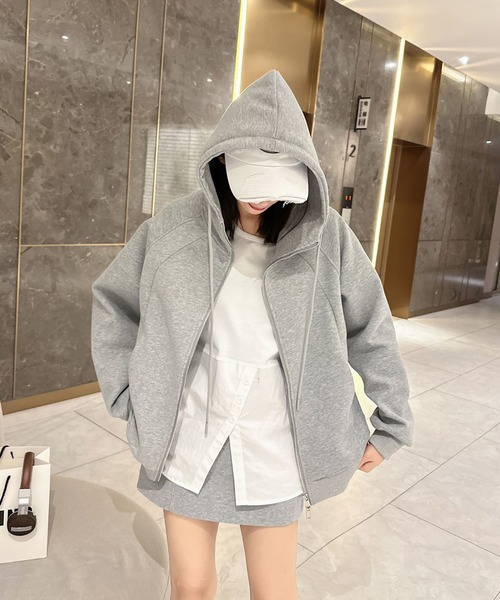 aimoha(アイモハ)の「ダブルジップパーカー(パーカー・レディース・ライトグレー/ダークグレー/ベージュ/杢グレー/ブラック/ライトベージュ/グレイッシュベージュ・FREE)」の19枚目の写真