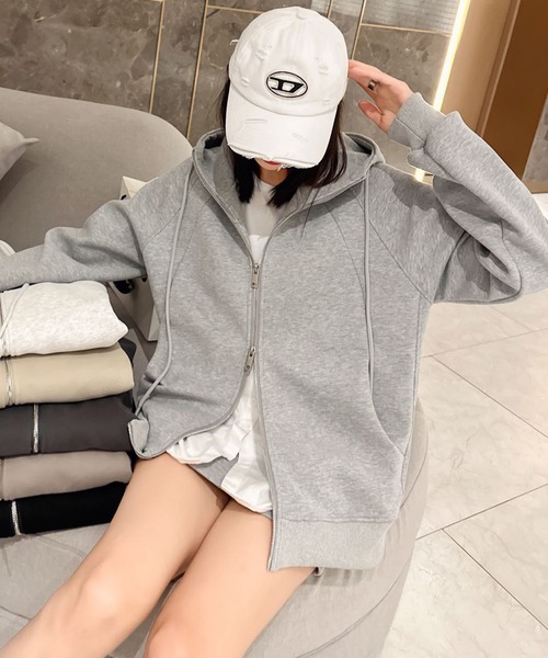 aimoha(アイモハ)の「ダブルジップパーカー(パーカー・レディース・ライトグレー/ダークグレー/ベージュ/杢グレー/ブラック/ライトベージュ/グレイッシュベージュ・FREE)」の20枚目の写真