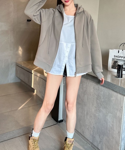 aimoha(アイモハ)の「ダブルジップパーカー(パーカー・レディース・ライトグレー/ダークグレー/ベージュ/杢グレー/ブラック/ライトベージュ/グレイッシュベージュ・FREE)」の15枚目の写真