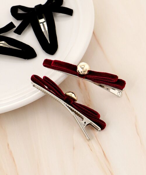 MAJESTIC LEGON(マジェスティックレゴン)の「クラシカルリボンヘアピンset(ヘアピン・レディース・ブラック/ボルドー・FREE)」の5枚目の写真