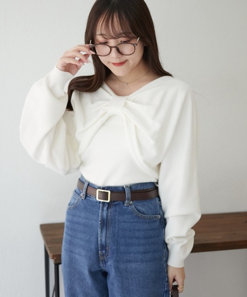 continuer de NICE CLAUP(コンティニューデナイスクラップ)の「2WAYリボンニット+キャミセット(ニット/セーター・レディース・アイボリー/ブルー/ピンク/グレー/チャコール・FREE)」の3枚目の写真