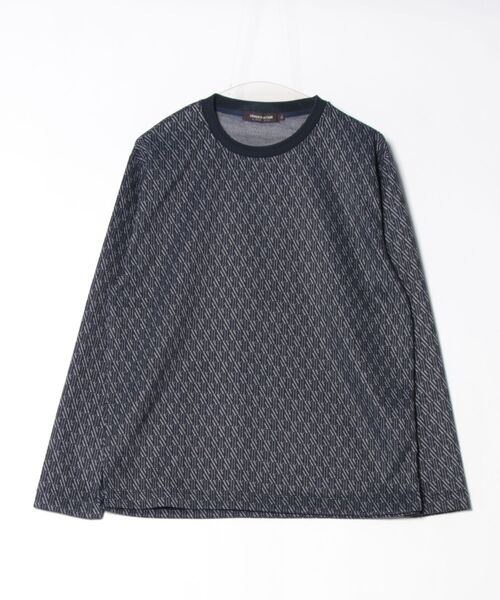 UNION STATION(ユニオンステーション)の「<UNION STATION by MEN'S BIGI>ジオメトリックジャガードロンT(Tシャツ/カットソー・メンズ・ネイビー/ホワイト系その他/ブラック系その他・L/M/S/XL)」の1枚目の写真