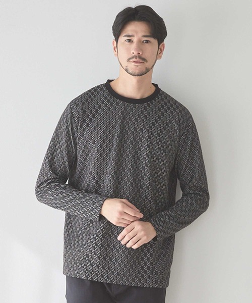 UNION STATION(ユニオンステーション)の「<UNION STATION by MEN'S BIGI>ジオメトリックジャガードロンT(Tシャツ/カットソー・メンズ・ネイビー/ホワイト系その他/ブラック系その他・L/M/S/XL)」の3枚目の写真