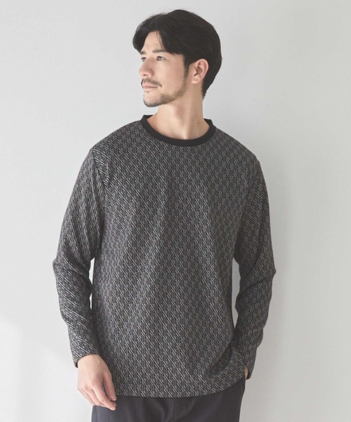 UNION STATION(ユニオンステーション)の「<UNION STATION by MEN'S BIGI>ジオメトリックジャガードロンT(Tシャツ/カットソー・メンズ・ネイビー/ホワイト系その他/ブラック系その他・L/M/S/XL)」の5枚目の写真