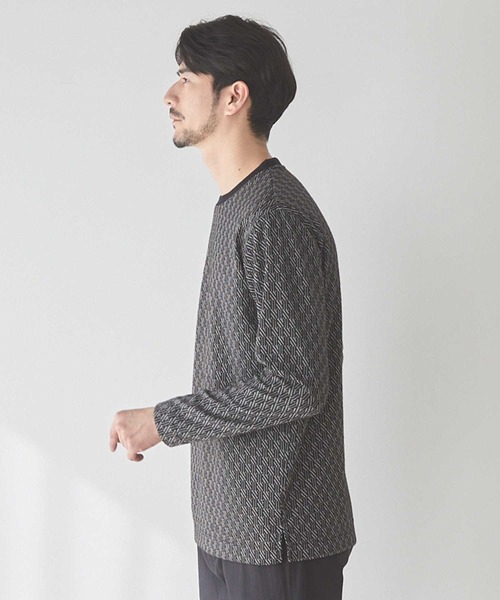 UNION STATION(ユニオンステーション)の「<UNION STATION by MEN'S BIGI>ジオメトリックジャガードロンT(Tシャツ/カットソー・メンズ・ネイビー/ホワイト系その他/ブラック系その他・L/M/S/XL)」の7枚目の写真
