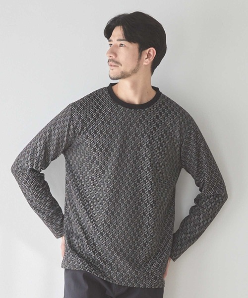 UNION STATION(ユニオンステーション)の「<UNION STATION by MEN'S BIGI>ジオメトリックジャガードロンT(Tシャツ/カットソー・メンズ・ネイビー/ホワイト系その他/ブラック系その他・L/M/S/XL)」の6枚目の写真