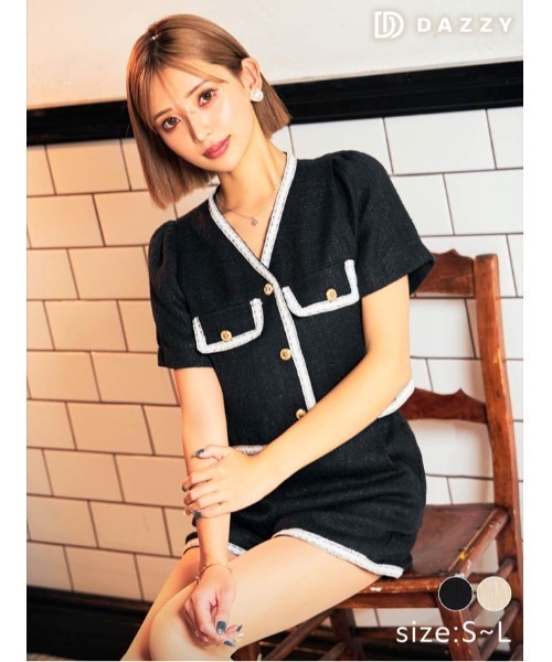 DAZZY(デイジー)の「ポケット モチーフ ツイード ショートパンツ セットアップ(ドレス・レディース・ブラック/ベージュ・M/L/S)」の11枚目の写真