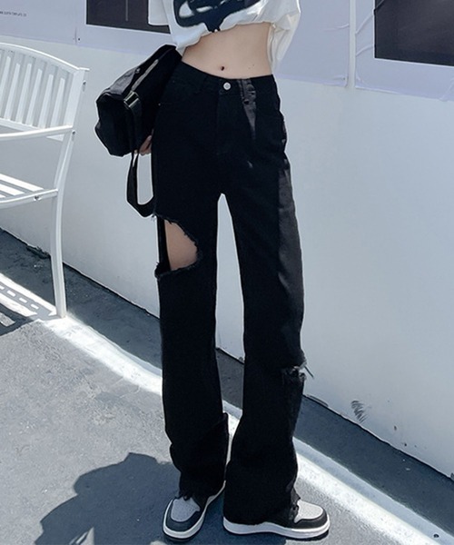 GLAMOROUS JANE(グラマラスジェーン)の「ダメージブラックデニムパンツ(デニムパンツ・レディース・ブラック・S/M/L)」の11枚目の写真