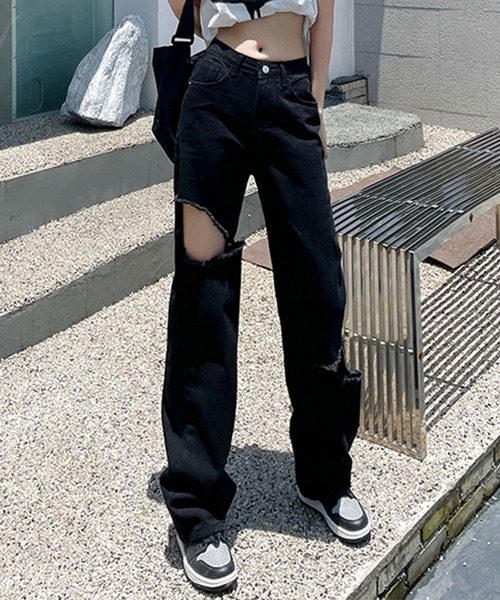 GLAMOROUS JANE(グラマラスジェーン)の「ダメージブラックデニムパンツ(デニムパンツ・レディース・ブラック・S/M/L)」の10枚目の写真