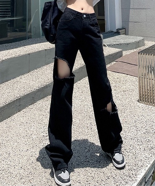 GLAMOROUS JANE(グラマラスジェーン)の「ダメージブラックデニムパンツ(デニムパンツ・レディース・ブラック・S/M/L)」の9枚目の写真