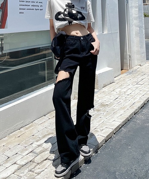 GLAMOROUS JANE(グラマラスジェーン)の「ダメージブラックデニムパンツ(デニムパンツ・レディース・ブラック・S/M/L)」の8枚目の写真