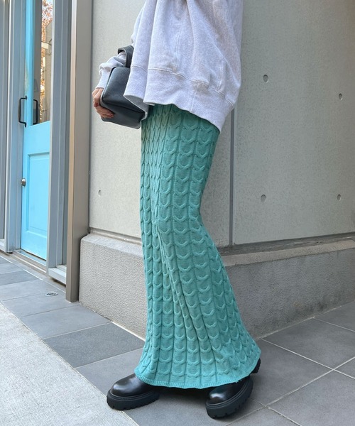 Futier land（フューティアランド）の「ケーブル編みニットタイトスカート（スカート・レディース・グリーン/ブラウン・FREE）」の16枚目の写真