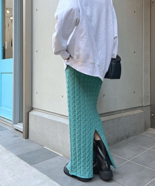 Futier land（フューティアランド）の「ケーブル編みニットタイトスカート（スカート・レディース・グリーン/ブラウン・FREE）」の15枚目の写真