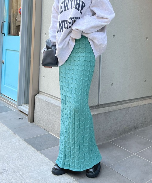 Futier land（フューティアランド）の「ケーブル編みニットタイトスカート（スカート・レディース・グリーン/ブラウン・FREE）」の11枚目の写真