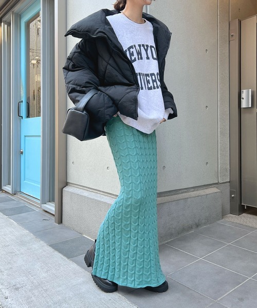 Futier land（フューティアランド）の「ケーブル編みニットタイトスカート（スカート・レディース・グリーン/ブラウン・FREE）」の10枚目の写真