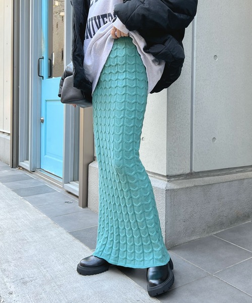 Futier land（フューティアランド）の「ケーブル編みニットタイトスカート（スカート・レディース・グリーン/ブラウン・FREE）」の9枚目の写真