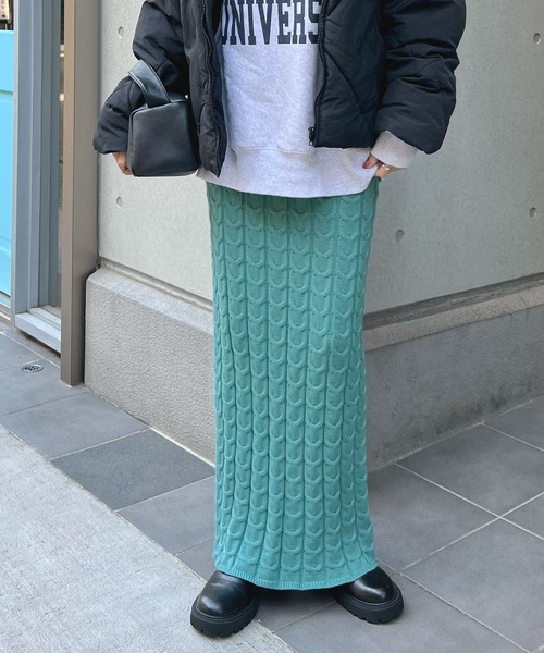 Futier land（フューティアランド）の「ケーブル編みニットタイトスカート（スカート・レディース・グリーン/ブラウン・FREE）」の7枚目の写真