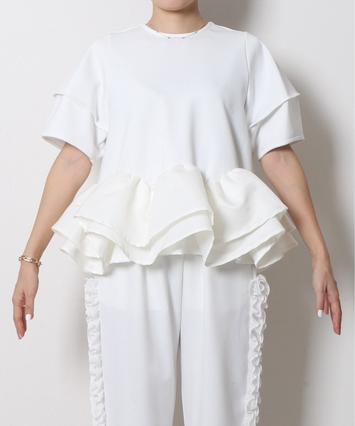 詰め放題福袋チケット対象商品 Re.Verofonna ヴェロフォンナ フリル デザイン ブラウス 送料無料 レディース 女性 9号 Mサイズ カットソー 半袖 トップス セール】センタープリーツAラインブラウス（シャツ/ブラウス