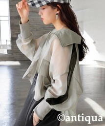antiqua（アンティカ）の「シアー配色切替 ショート丈 ブルゾン（ブルゾン）」