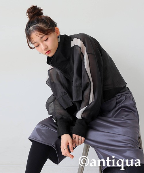 antiqua（アンティカ）の「シアー配色切替 ショート丈 ブルゾン（ブルゾン・レディース・グレー系その他/ブラック系その他・ONESIZE）」の20枚目の写真