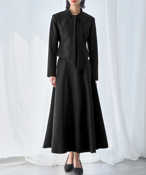 セール】ボウタイ付きジャケット フレアスカート セットアップ スーツ