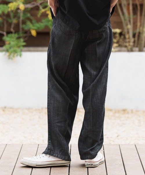 CAMBIO(カンビオ)の「mp13284-Silky Denim Two Tuck Wide Straight Pants デニムワイドパンツ(デニムパンツ・メンズ・ブラック/ネイビー/ブルー・S/M/L)」の6枚目の写真