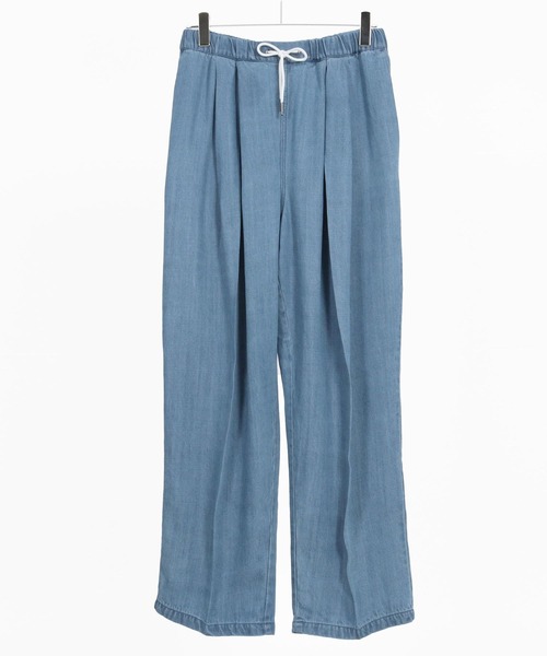 mp13284-Silky Denim Two Tuck Wide Straight Pants デニム