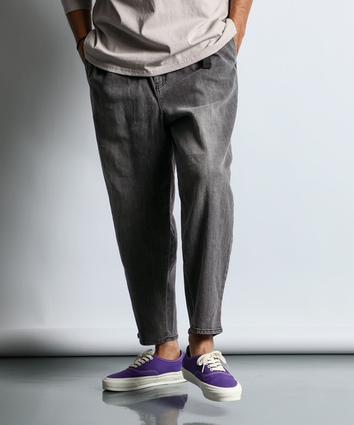 、さま専用ページ LINEN BLEND WEBBING BELT WIDE DENIM：麻混ストレッチ 2タック